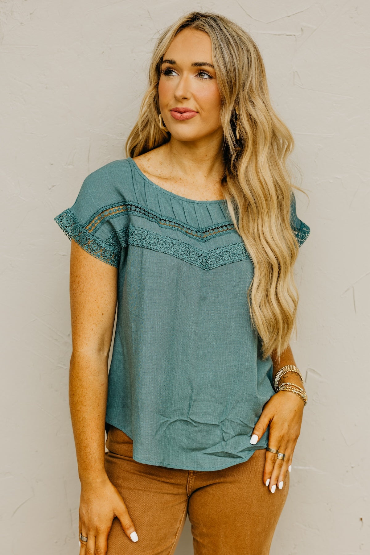 The Jaylah Lace Trim Pleat Yoke Top