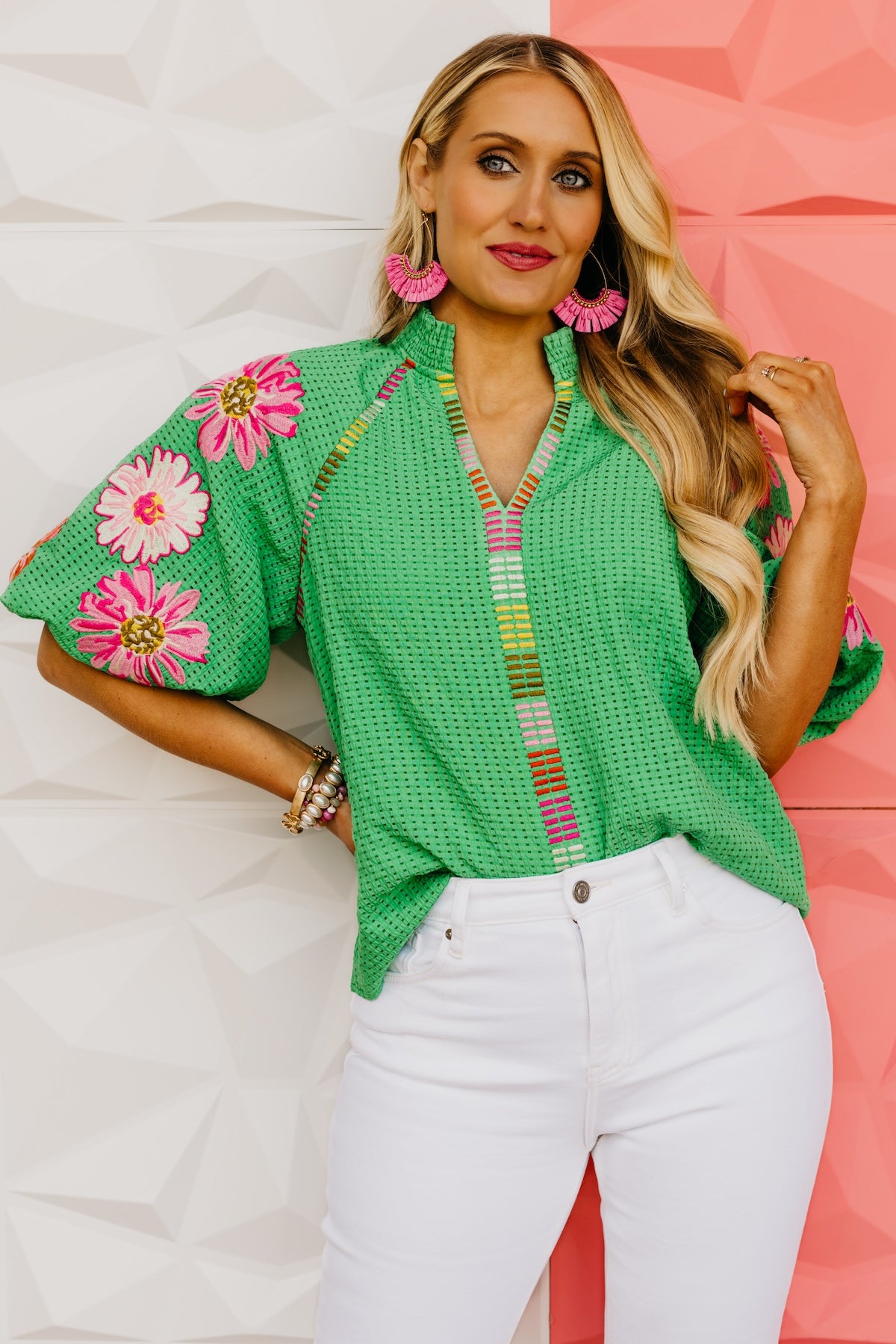 The Nyah Puff Sleeve Embroidered Top