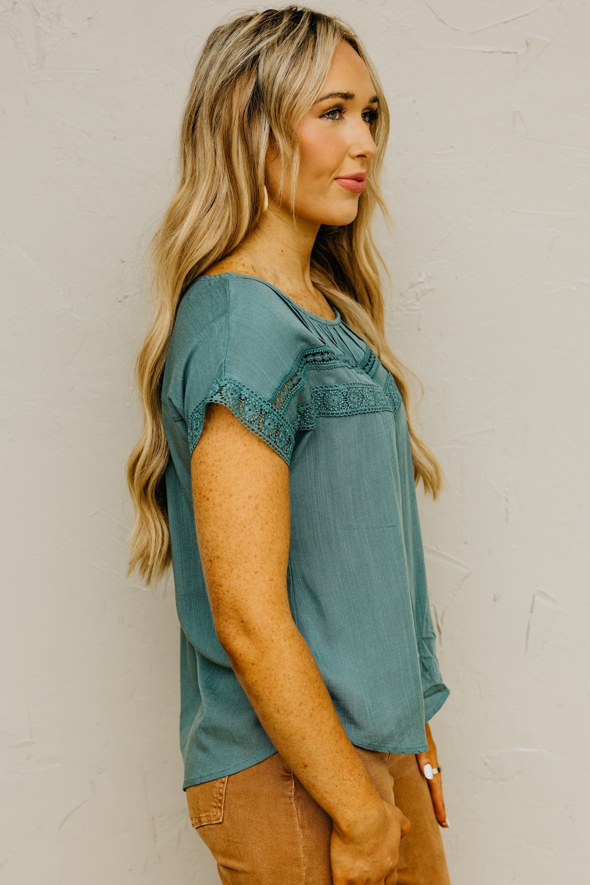 The Jaylah Lace Trim Pleat Yoke Top
