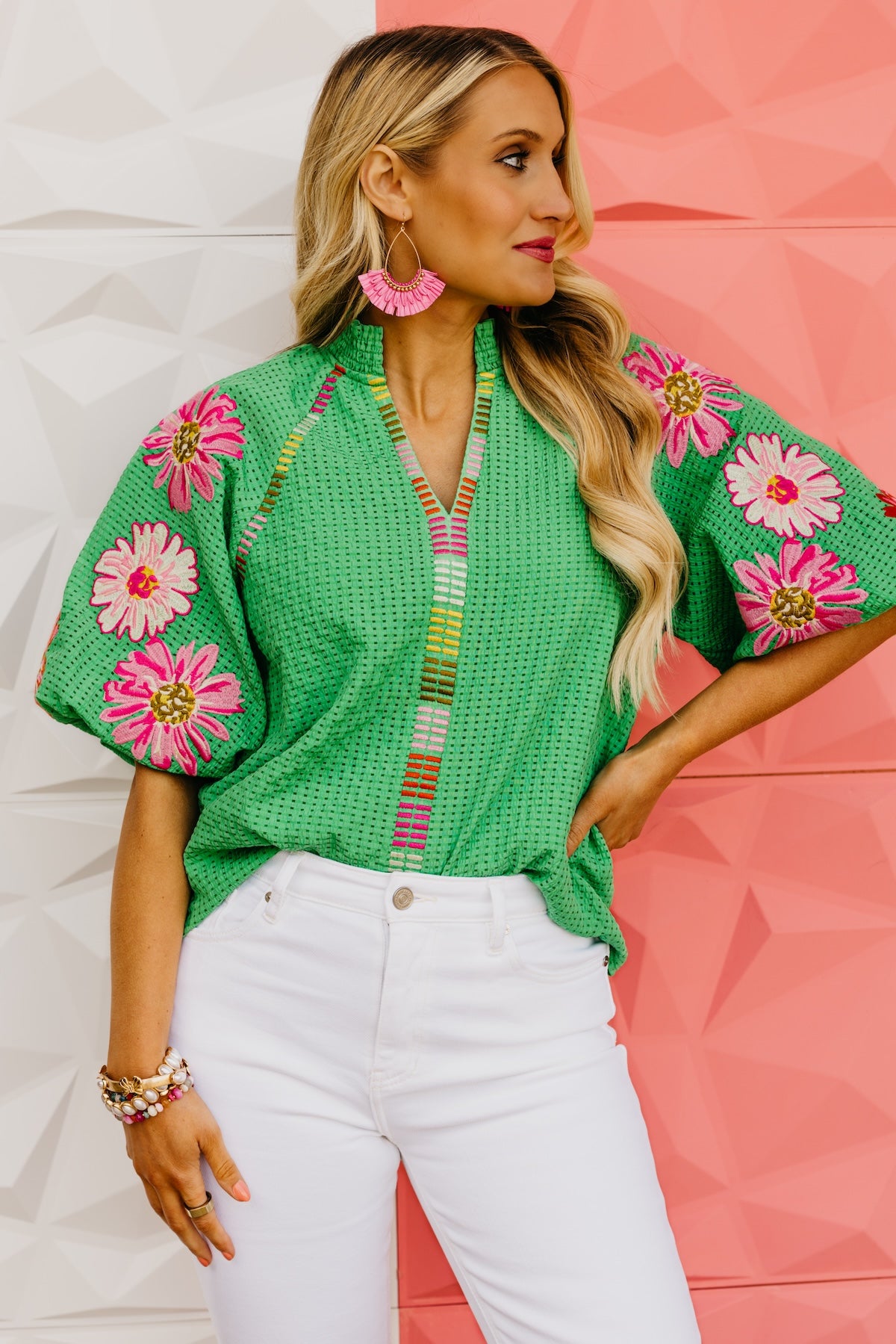 The Nyah Puff Sleeve Embroidered Top