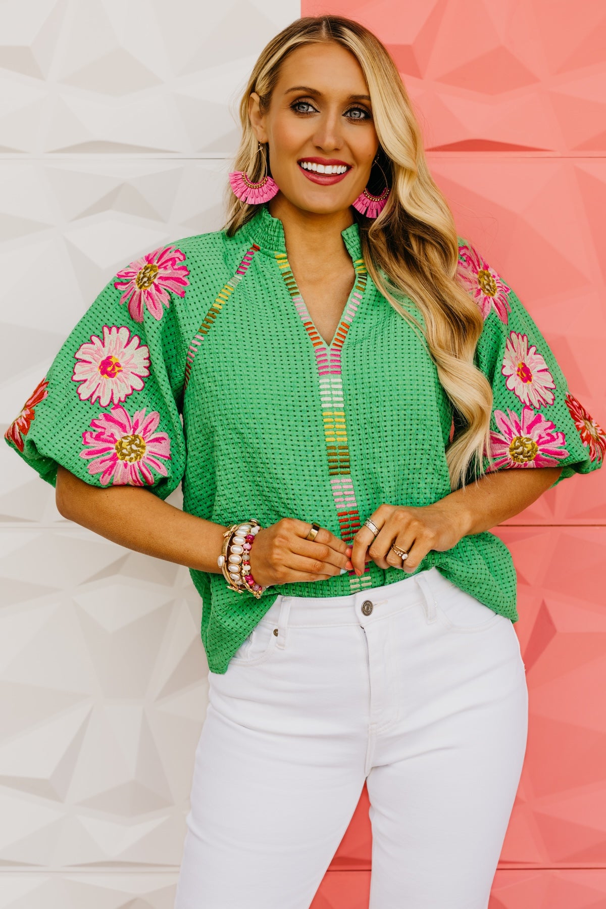 The Nyah Puff Sleeve Embroidered Top