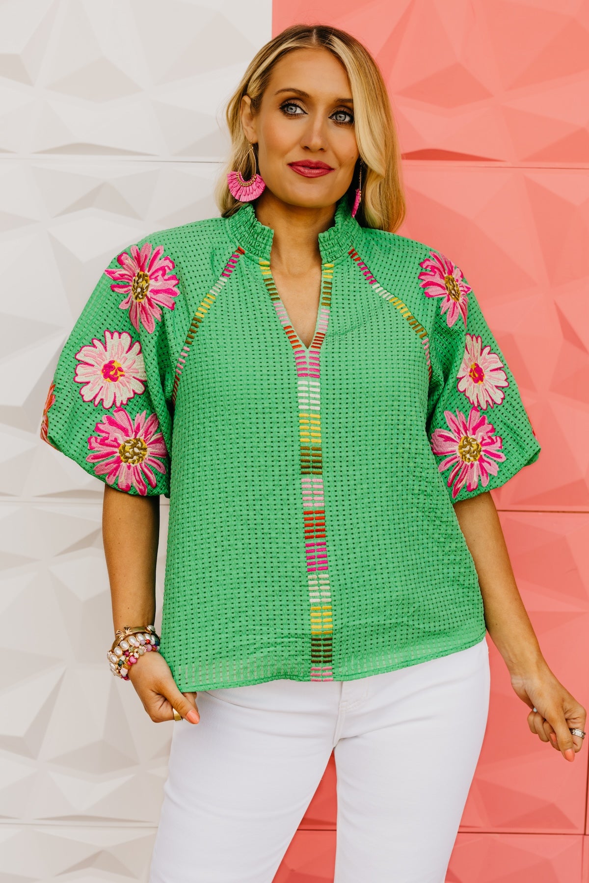 The Nyah Puff Sleeve Embroidered Top