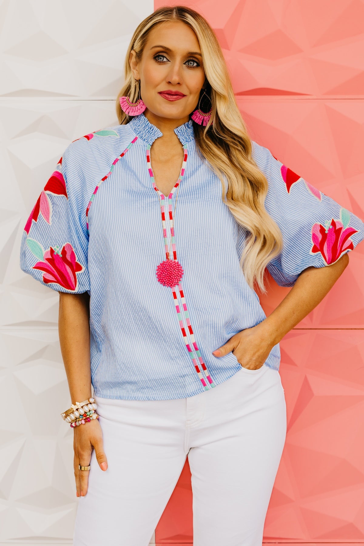 The Gunner Embroidered Puff Sleeve Top