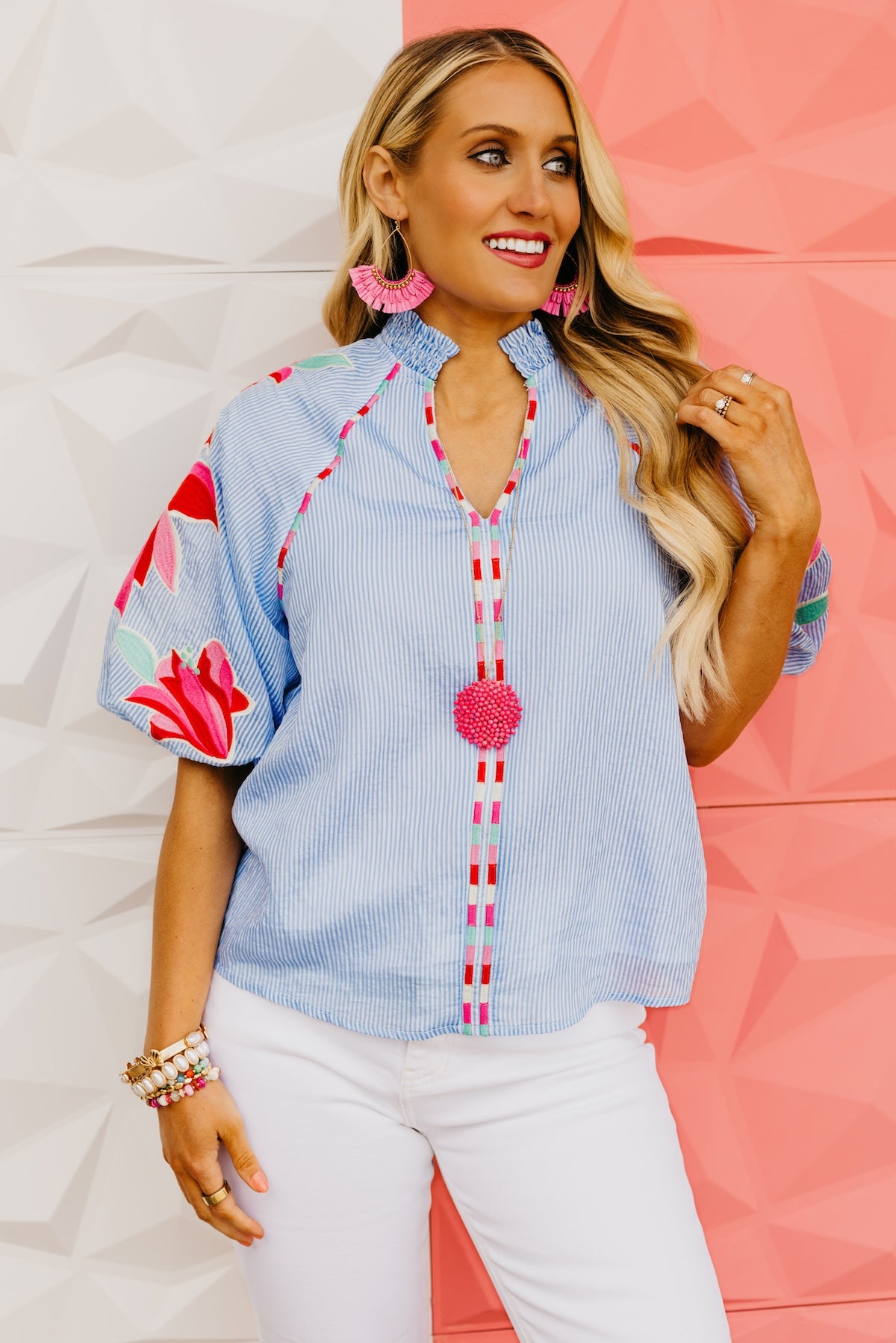 The Gunner Embroidered Puff Sleeve Top