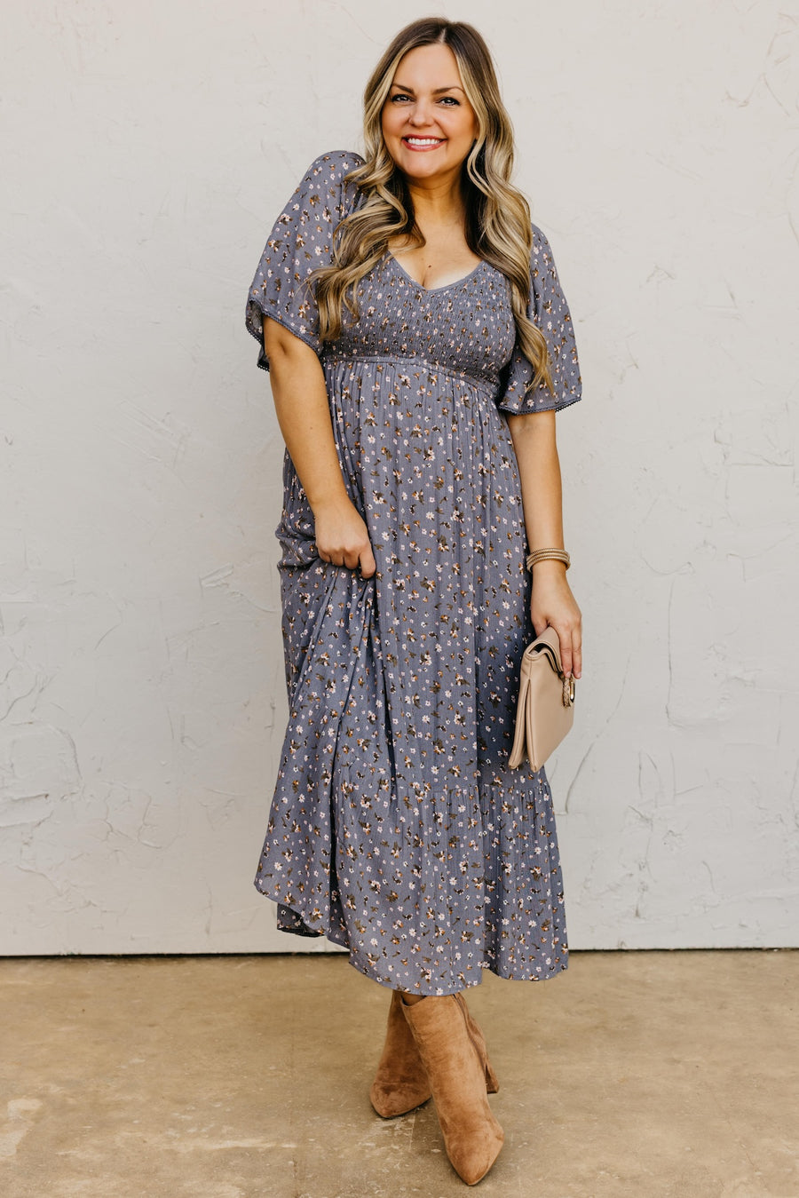 The Dahlia Smocked Floral Midi Dress