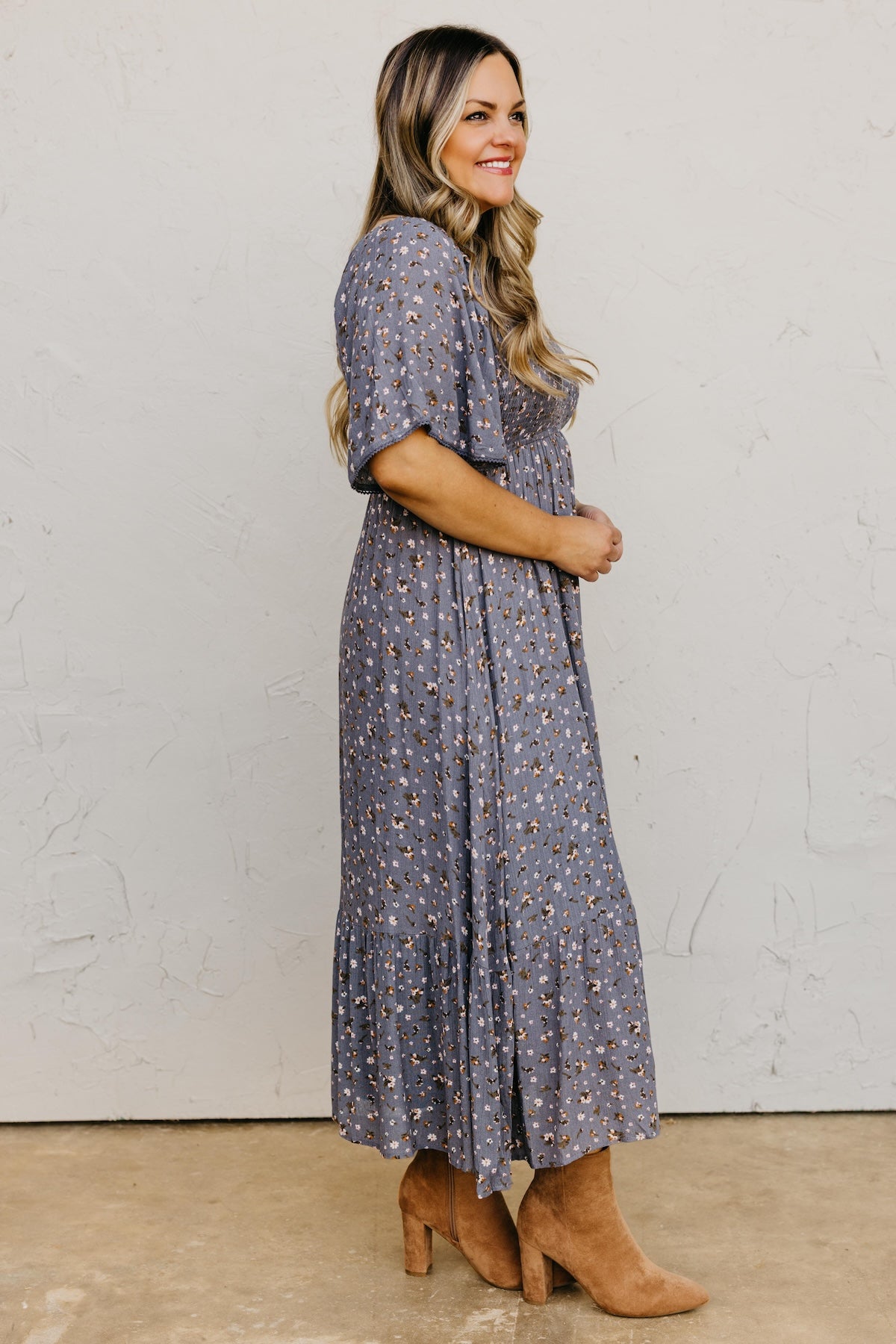 The Dahlia Smocked Floral Midi Dress