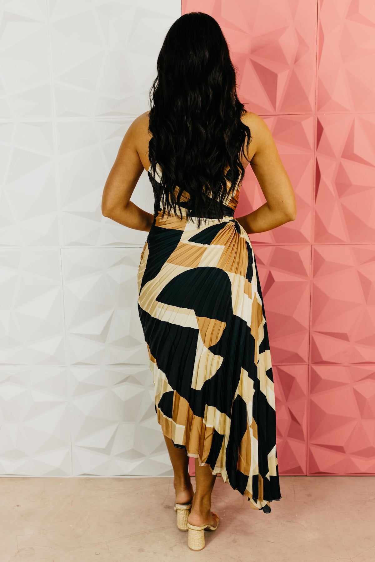 The Damian Pleated One Shoulder Midi Dress