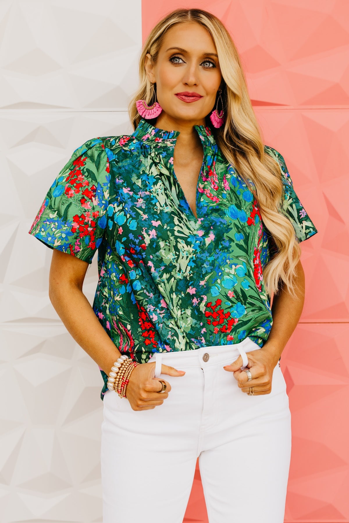 The Louisa Floral Split Neck Top