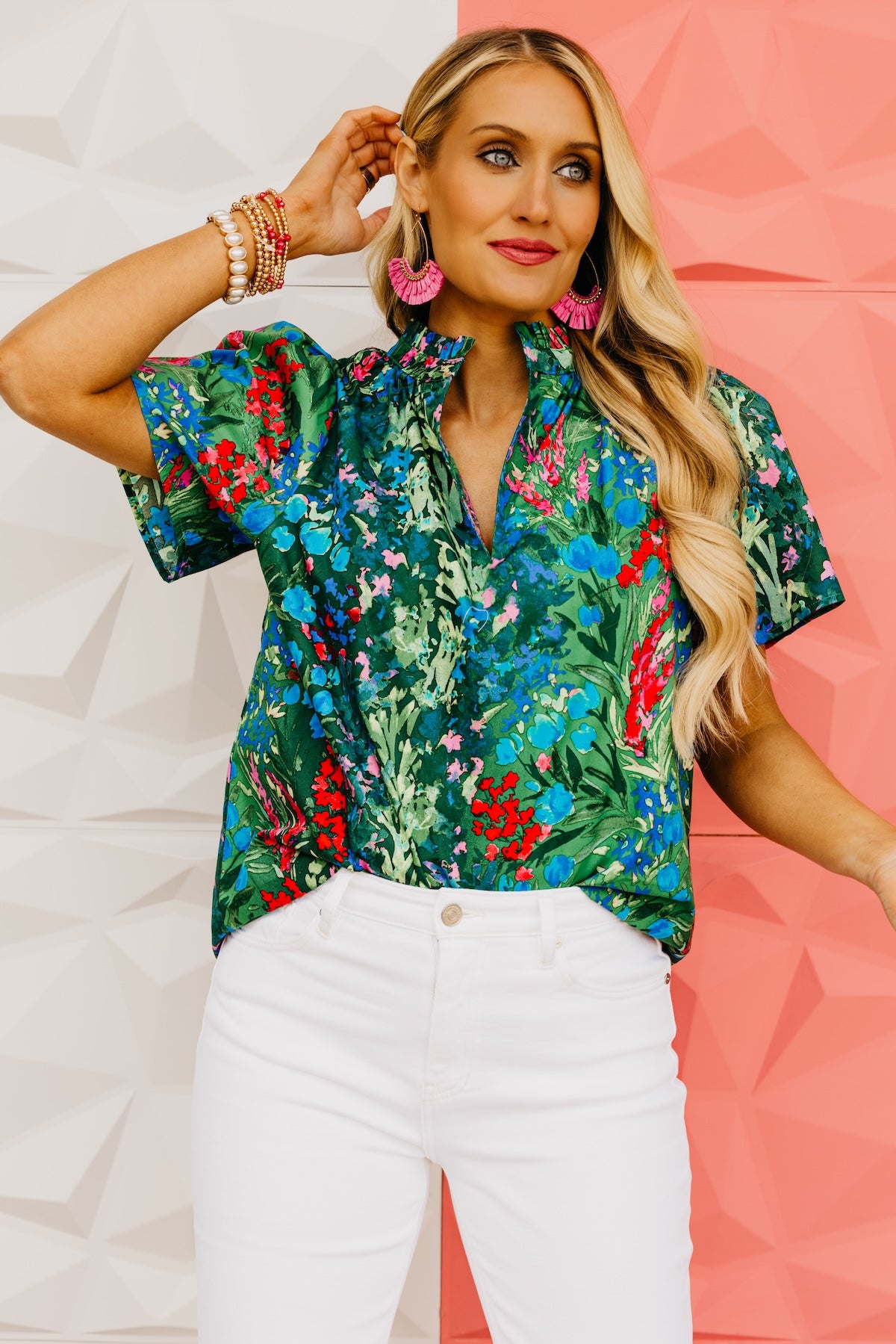 The Louisa Floral Split Neck Top