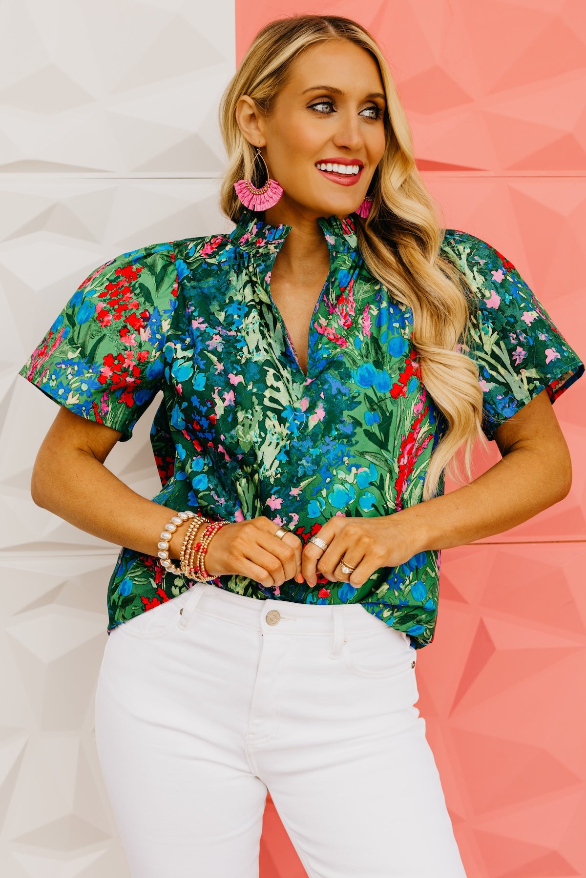 The Louisa Floral Split Neck Top