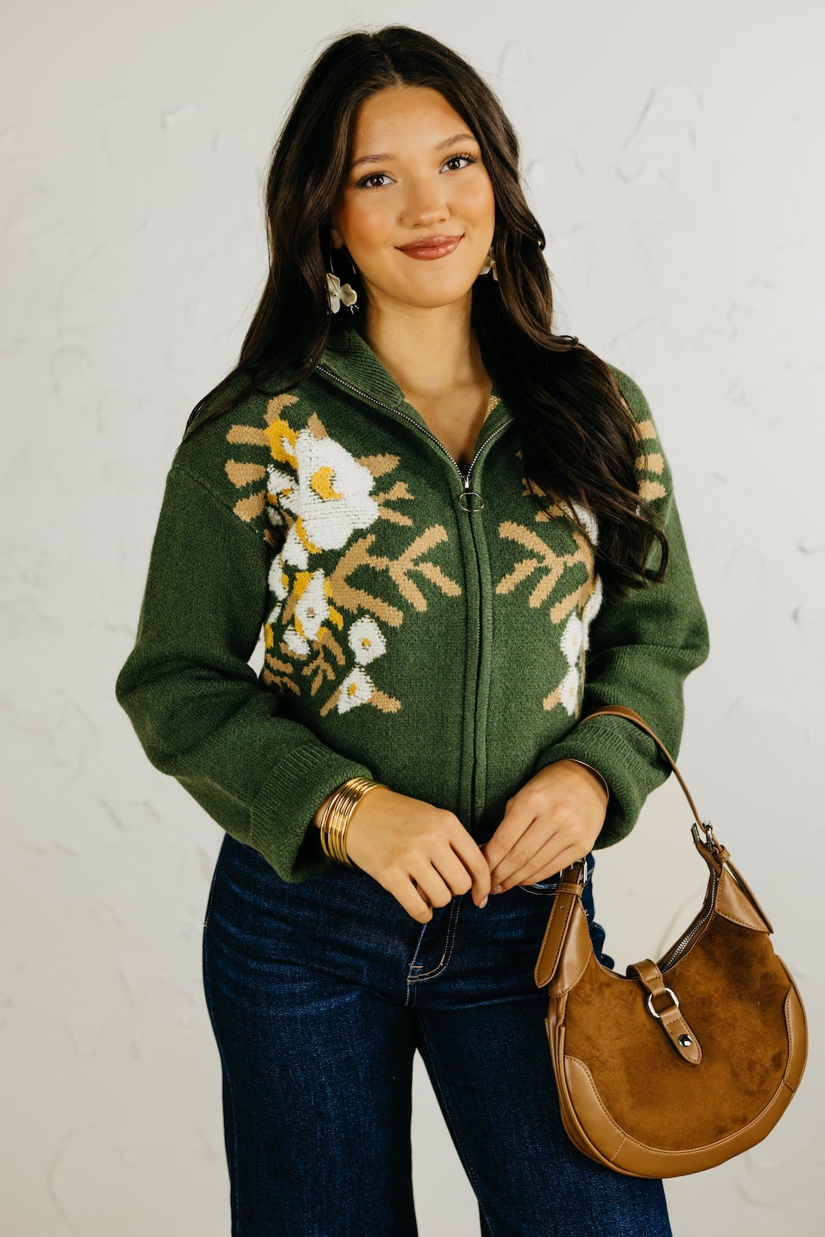 The Tori Floral Zip Up Sweater