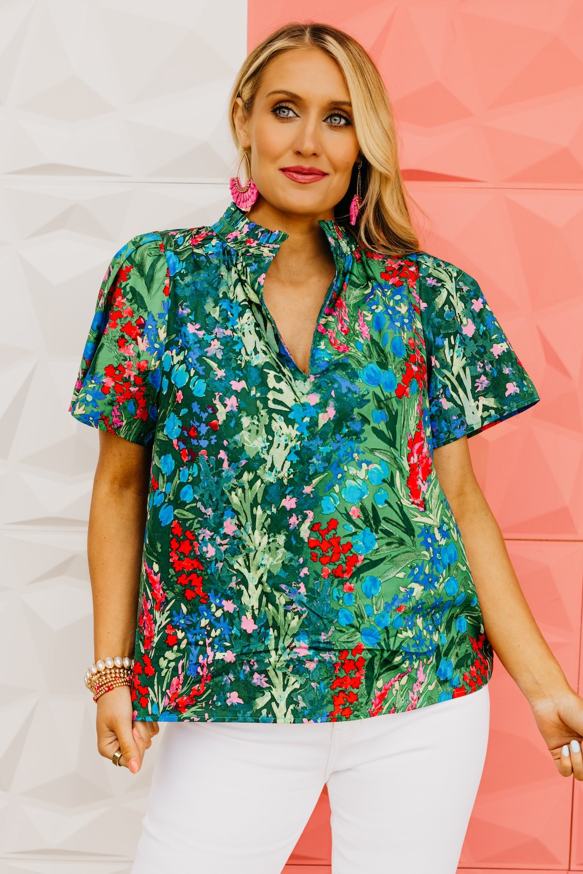 The Louisa Floral Split Neck Top