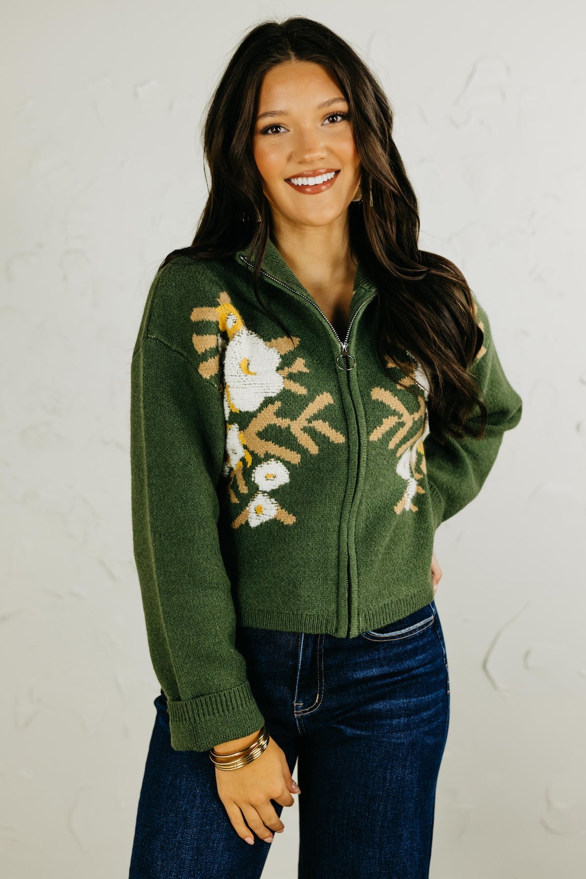 The Tori Floral Zip Up Sweater | MOD Boutique