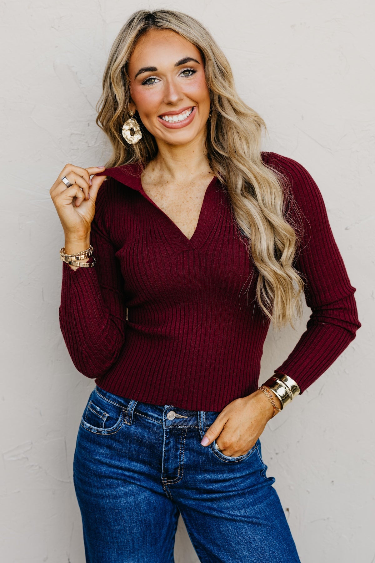 The Watson Long Sleeve Polo Knit Top