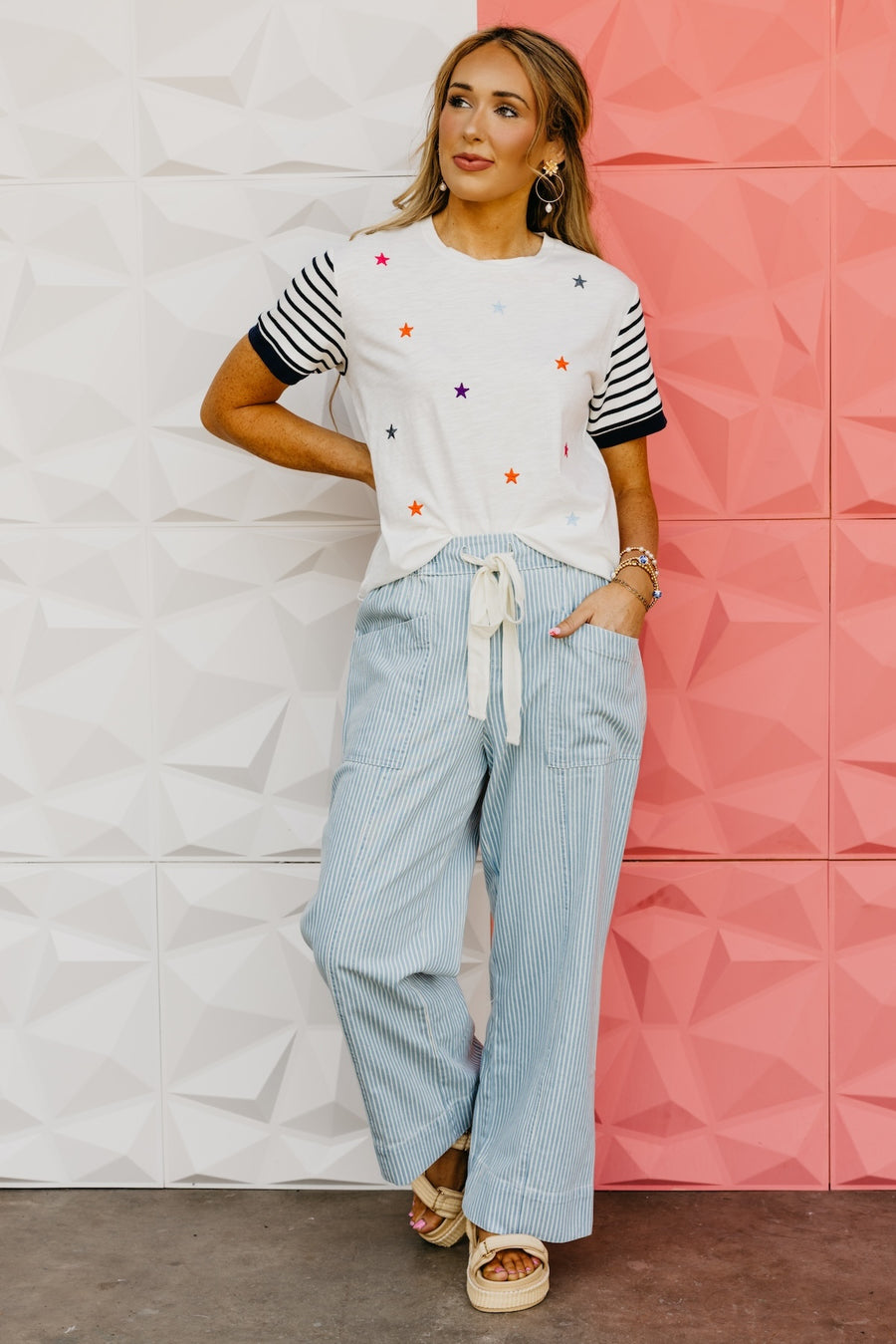 The Itzel Mix Media Embroidered Star Tee