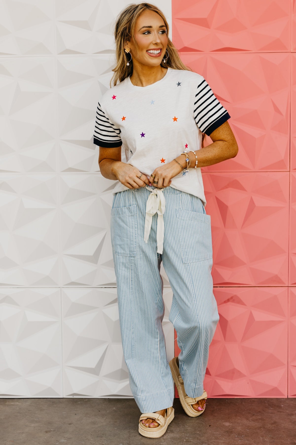 The Itzel Mix Media Embroidered Star Tee