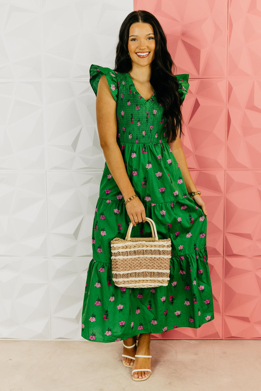 The Blevin Smocked Tiered Midi Dress