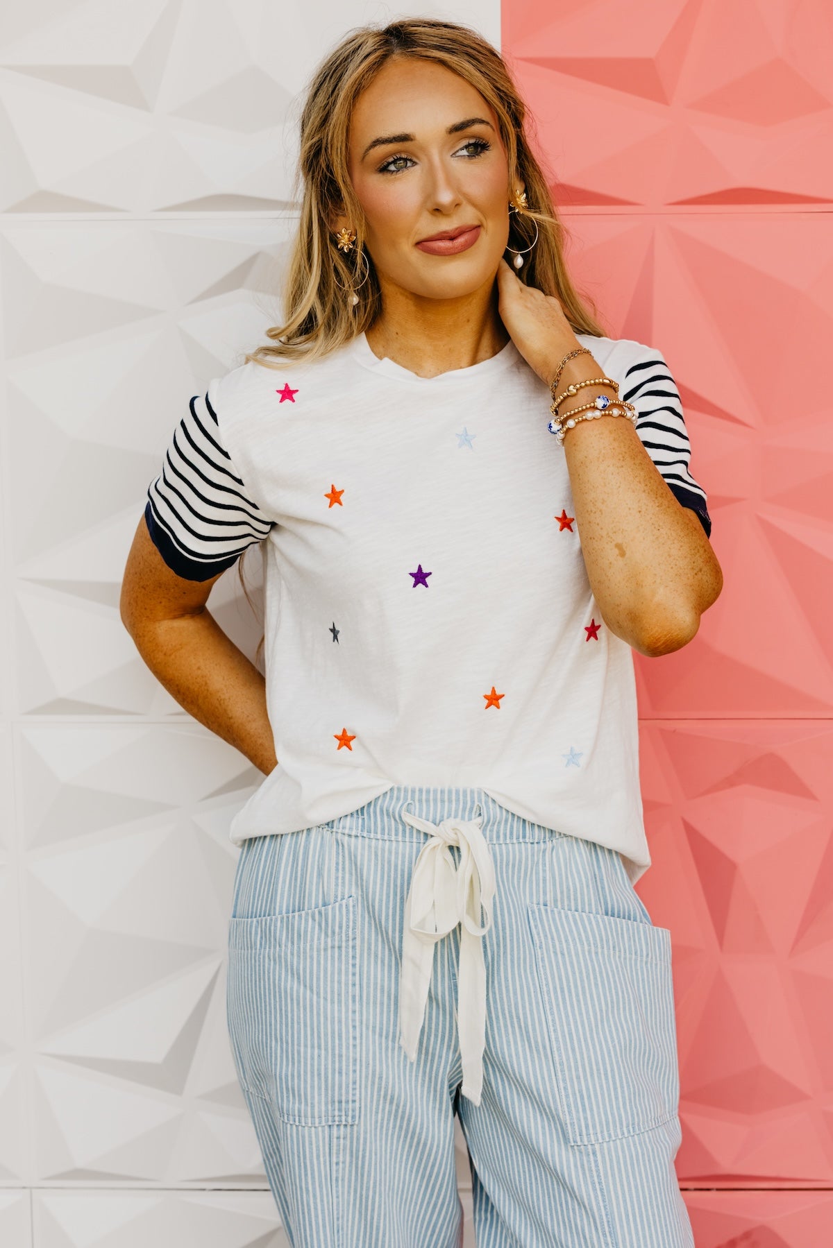 The Itzel Mix Media Embroidered Star Tee