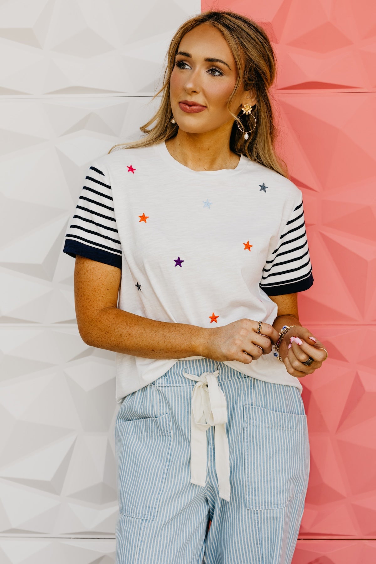 The Itzel Mix Media Embroidered Star Tee