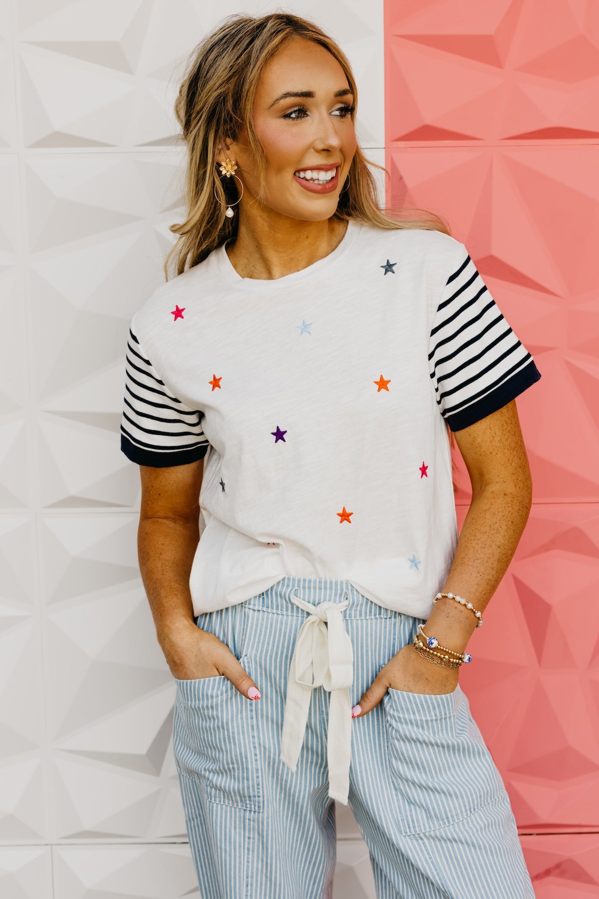 The Itzel Mix Media Embroidered Star Tee
