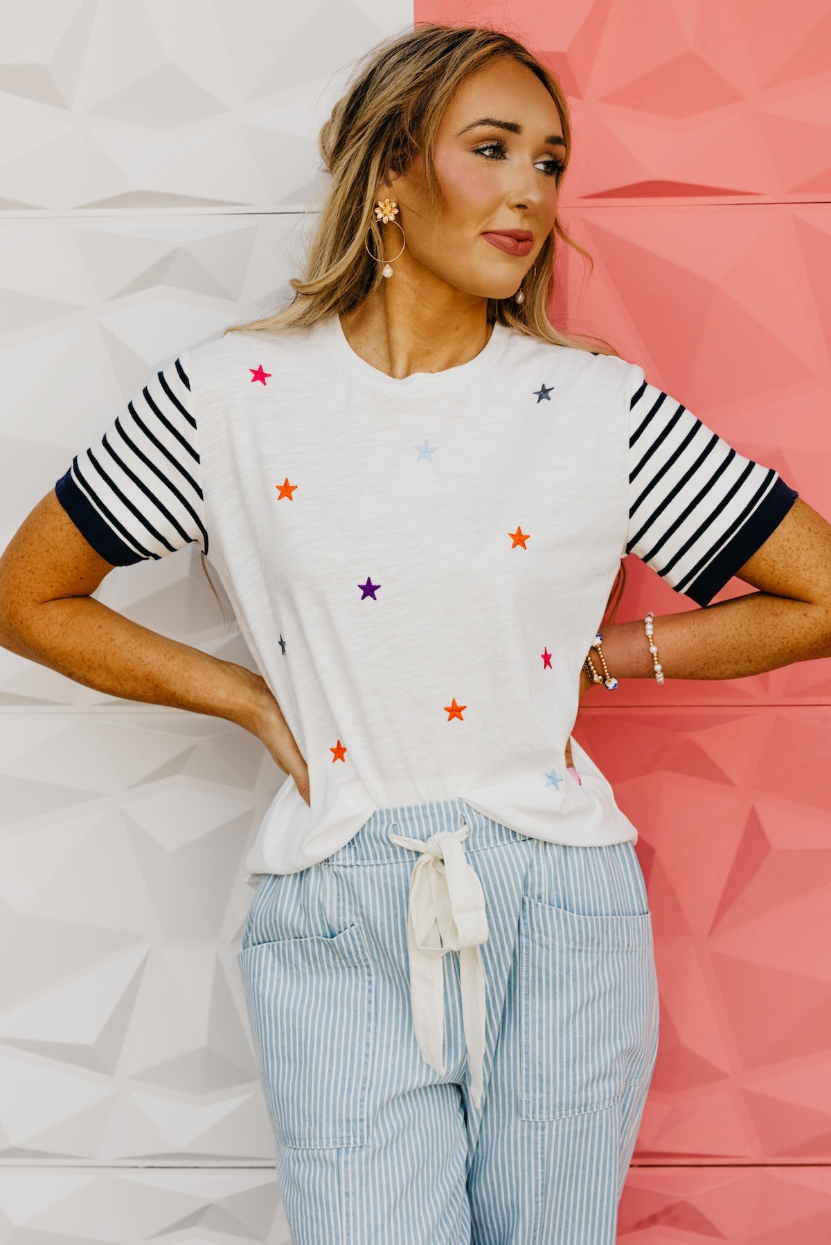 The Itzel Mix Media Embroidered Star Tee