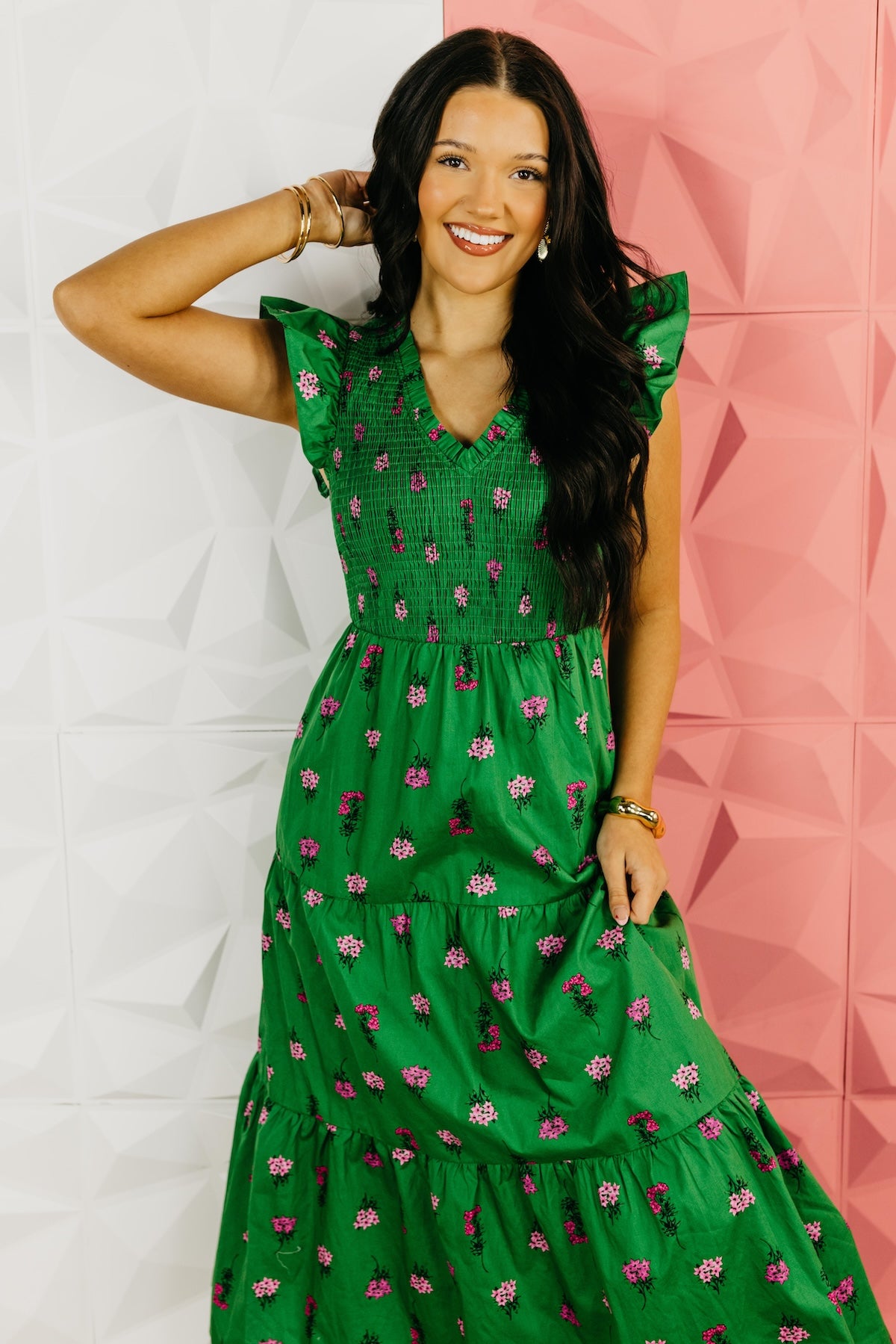 The Blevin Smocked Tiered Midi Dress
