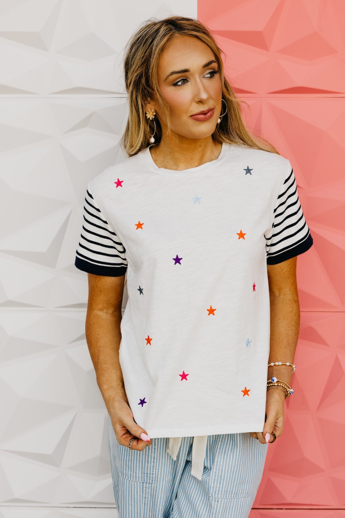 The Itzel Mix Media Embroidered Star Tee