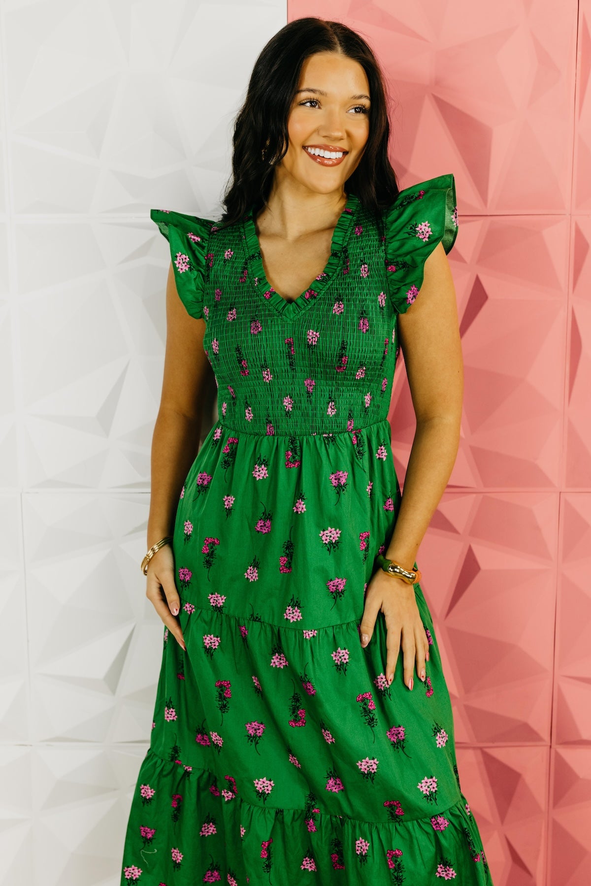 The Blevin Smocked Tiered Midi Dress