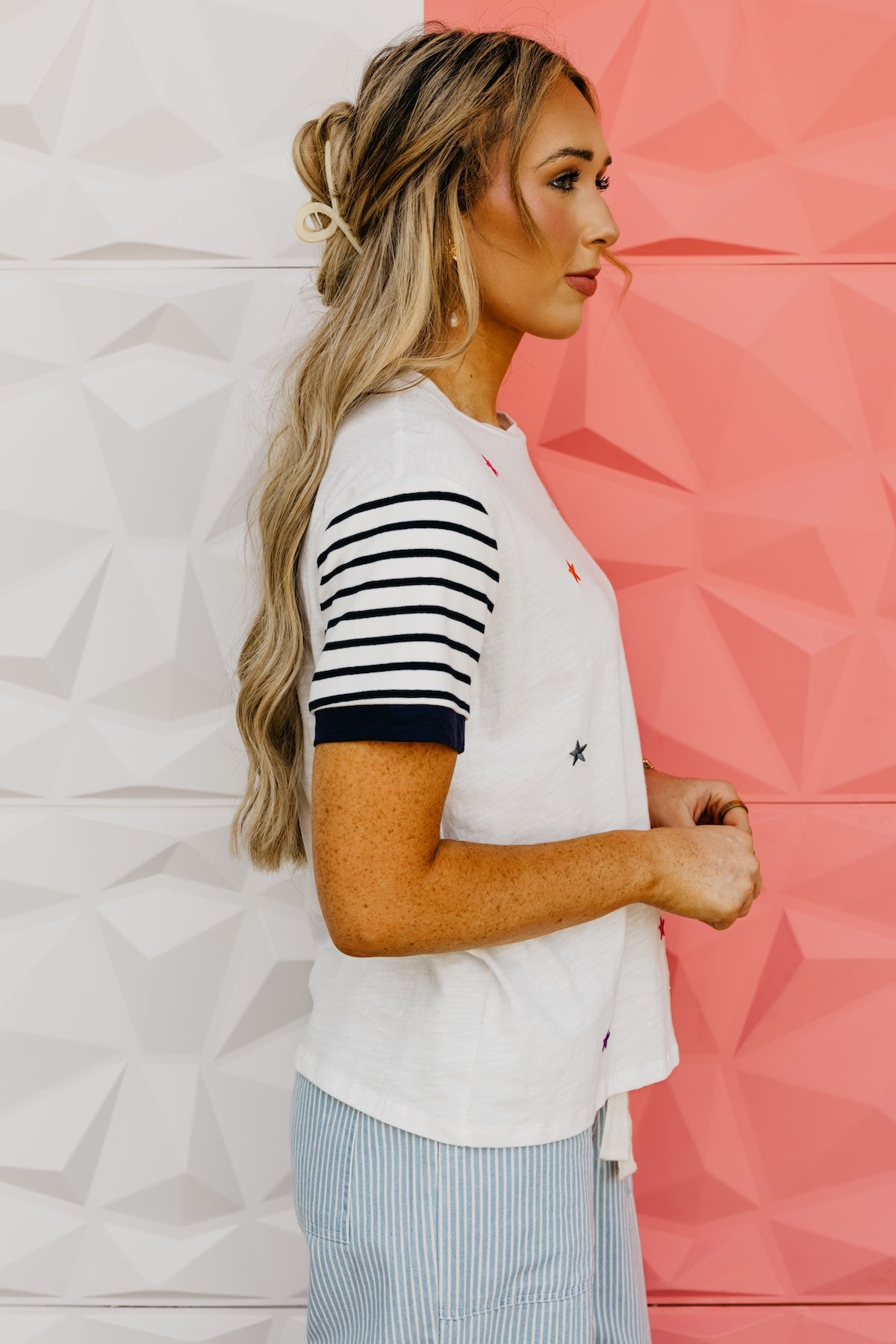 The Itzel Mix Media Embroidered Star Tee