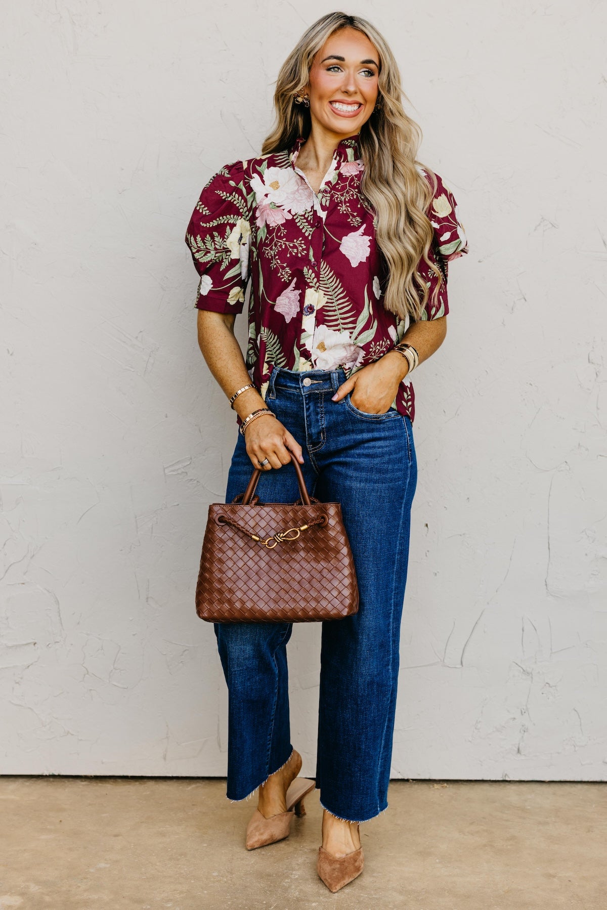 The Aslan Floral Woven Button Front Top