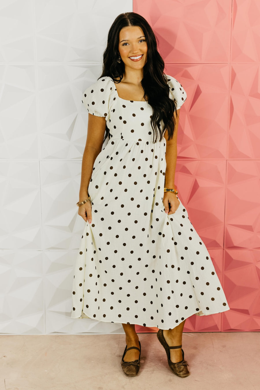 The Alyssa Polka Dot Gauze Midi Dress