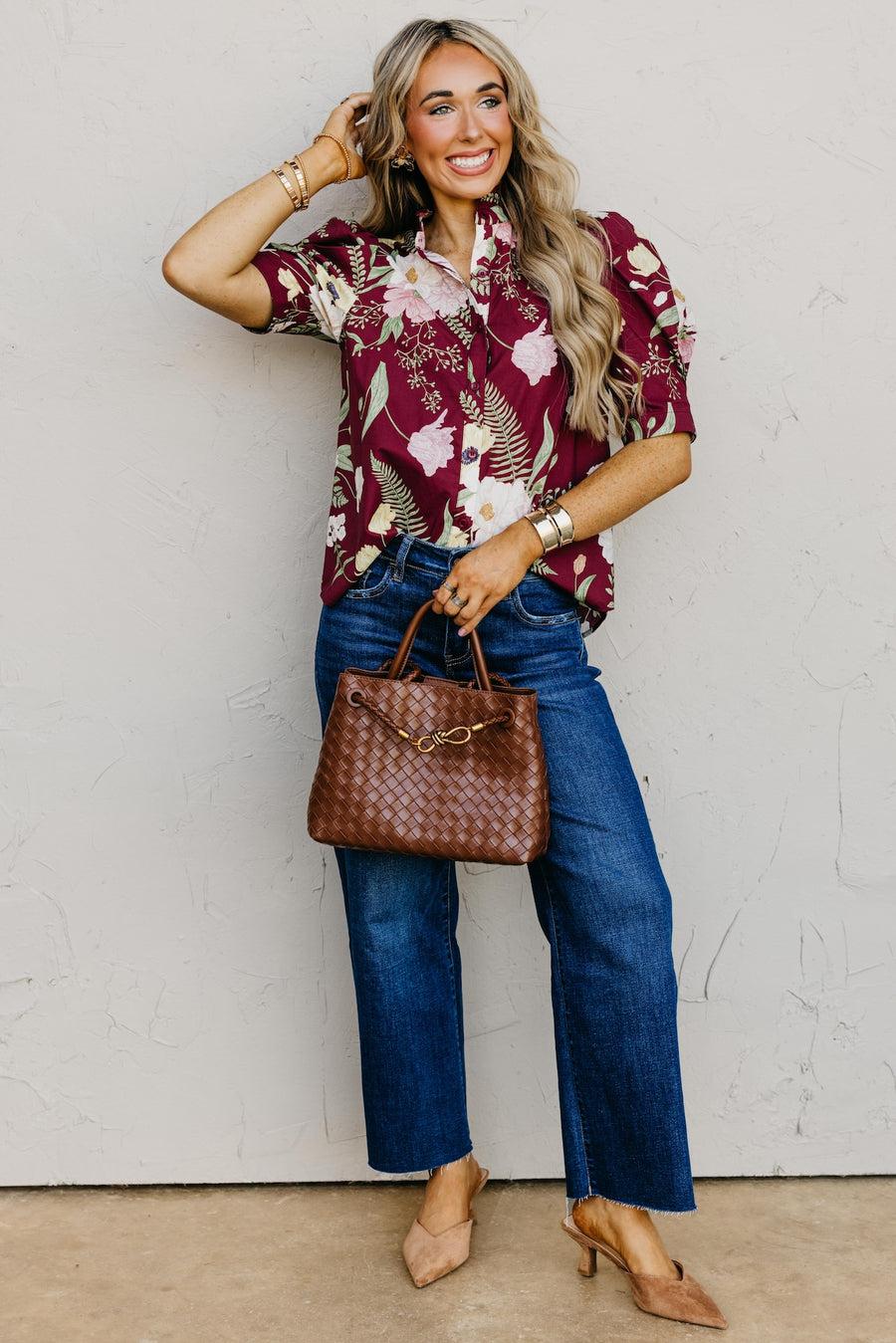 The Aslan Floral Woven Button Front Top