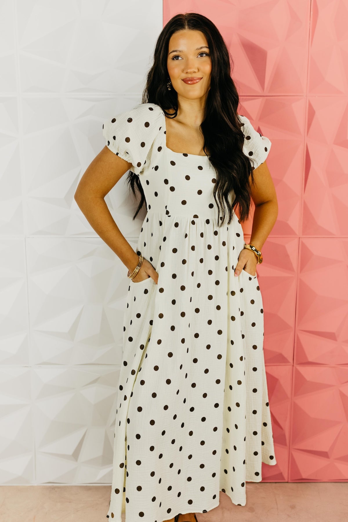 The Alyssa Polka Dot Gauze Midi Dress