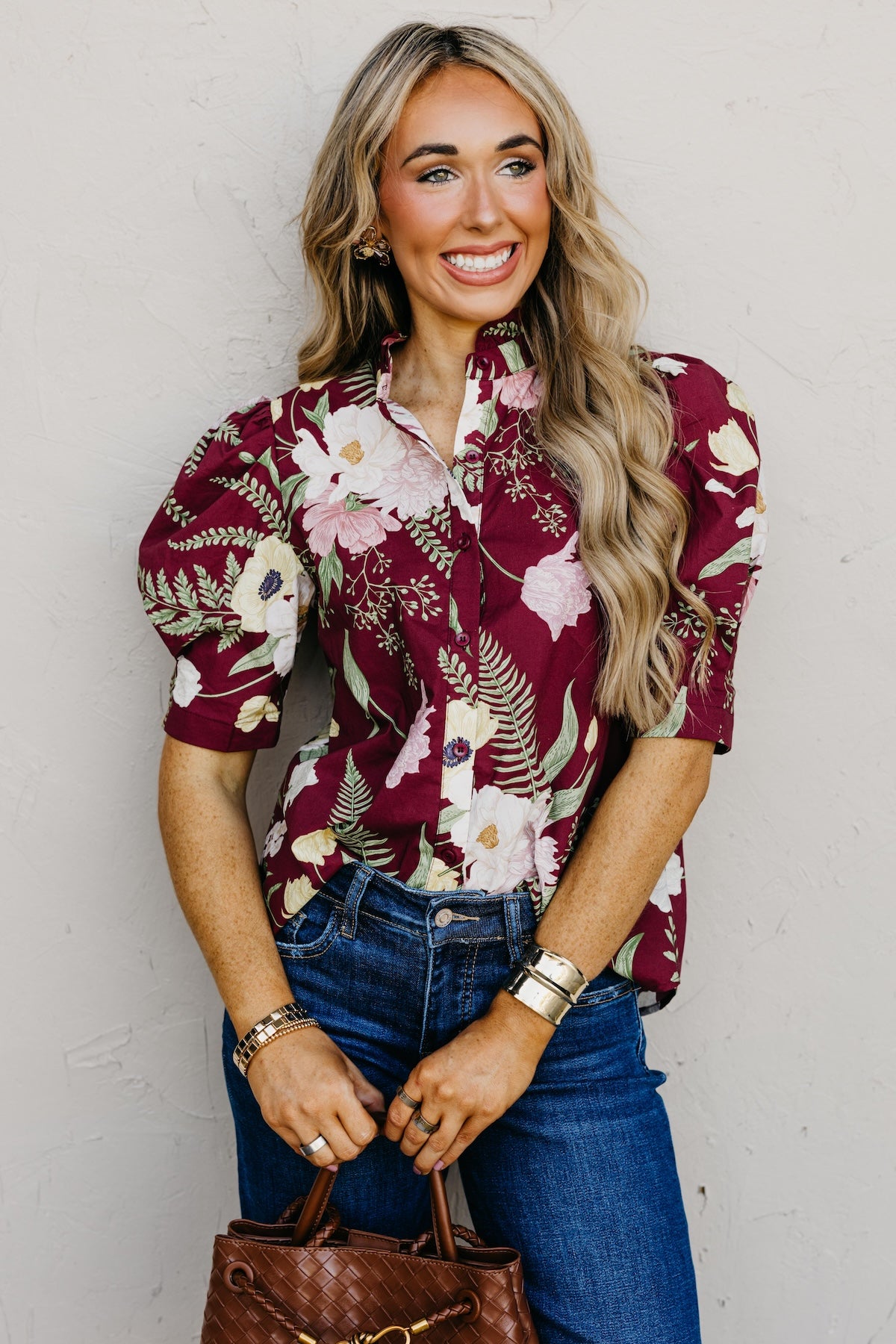 The Aslan Floral Woven Button Front Top