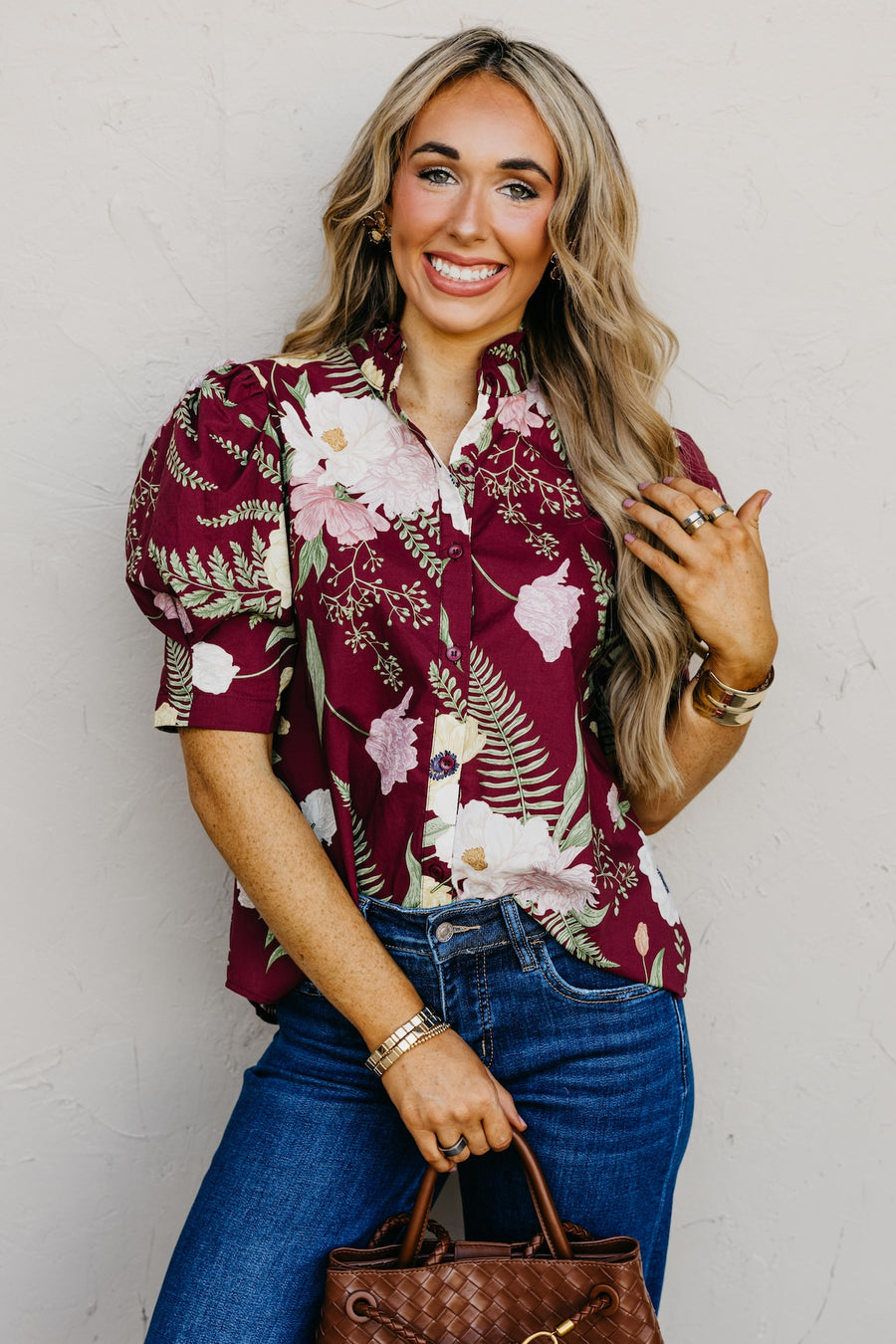 The Aslan Floral Woven Button Front Top