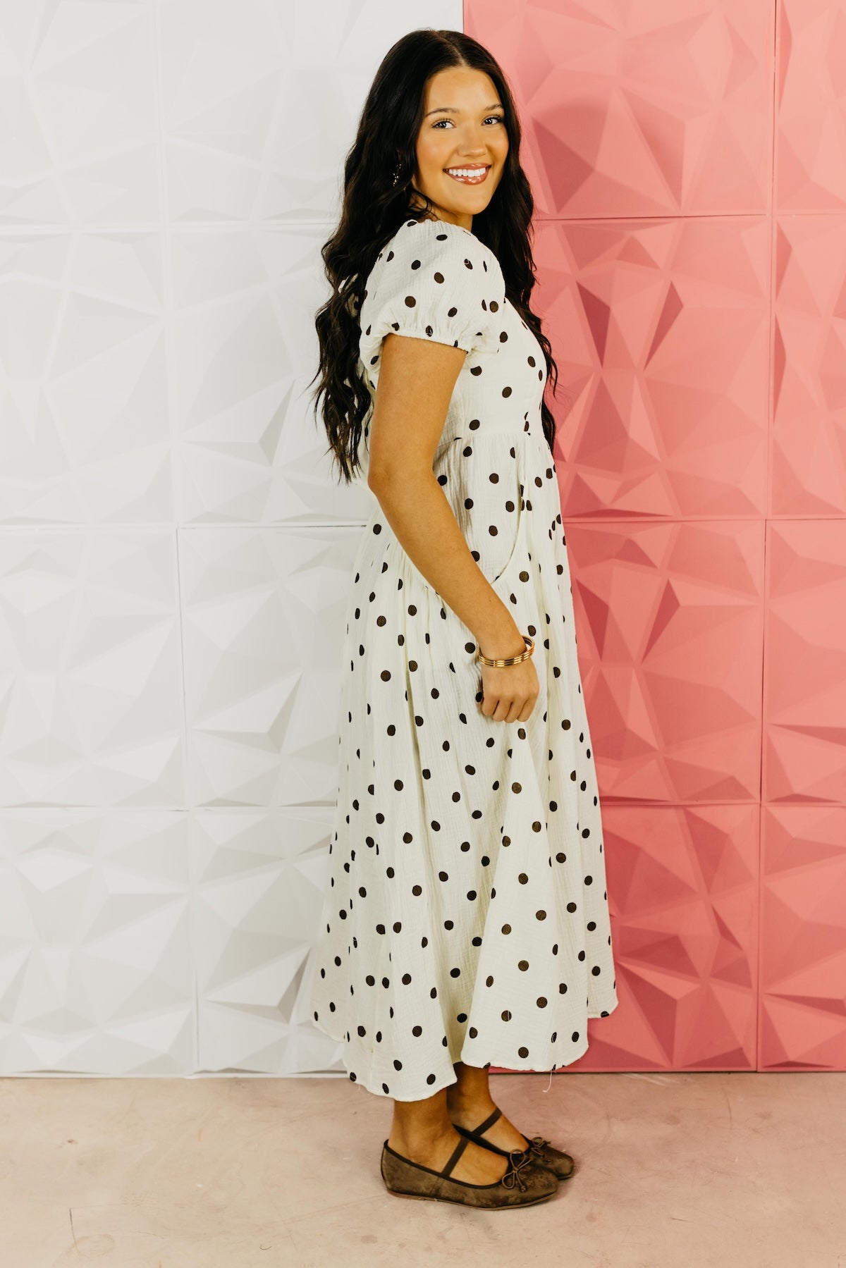 The Alyssa Polka Dot Gauze Midi Dress