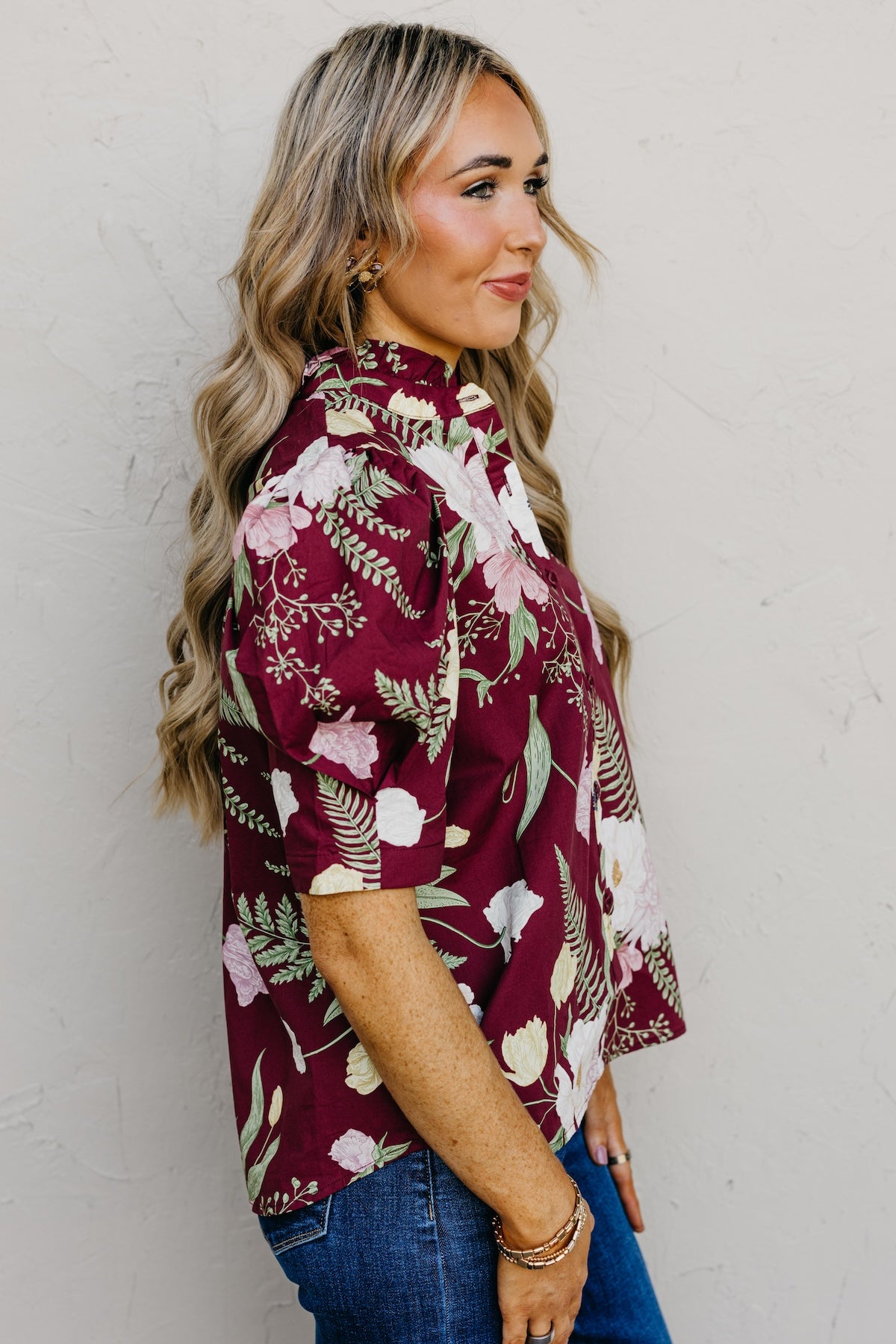 The Aslan Floral Woven Button Front Top