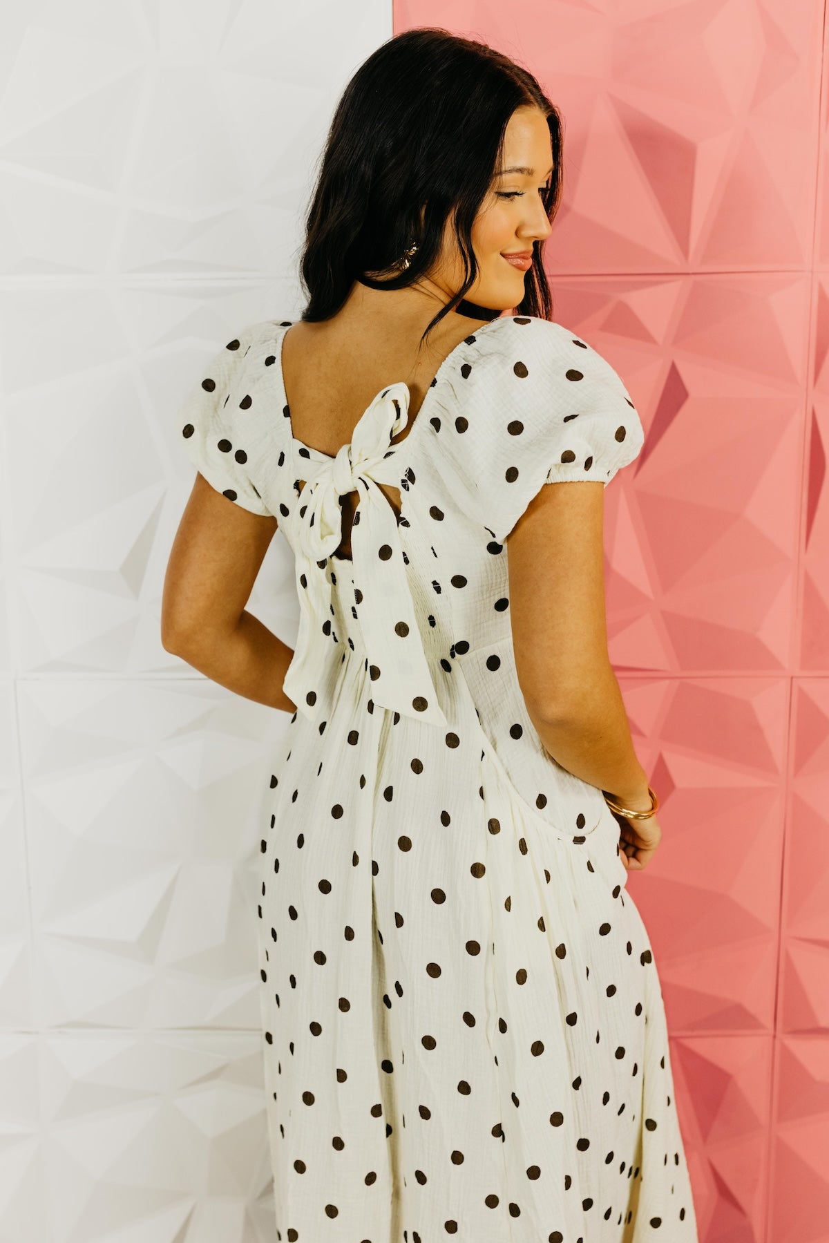 The Alyssa Polka Dot Gauze Midi Dress