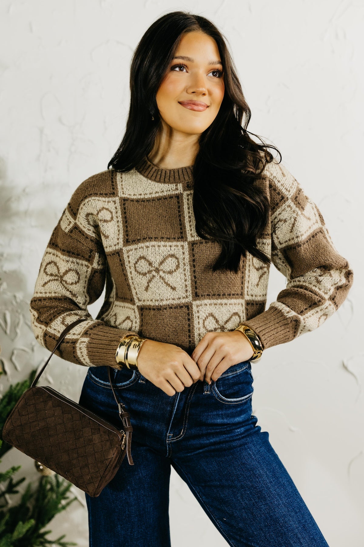 The Bowie Checkered Bow Jacquard Sweater