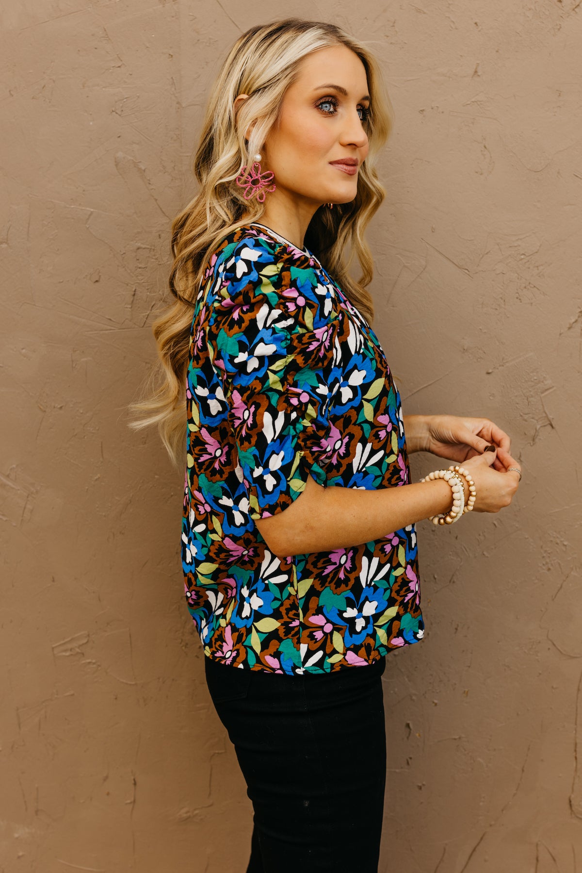 The Kenna Ruched Sleeve Floral Top