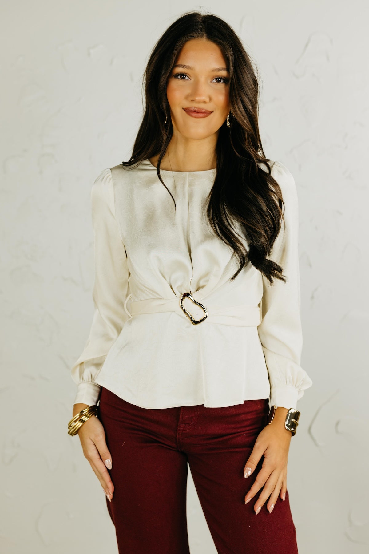 The Zoie Peplum Twist Blouse
