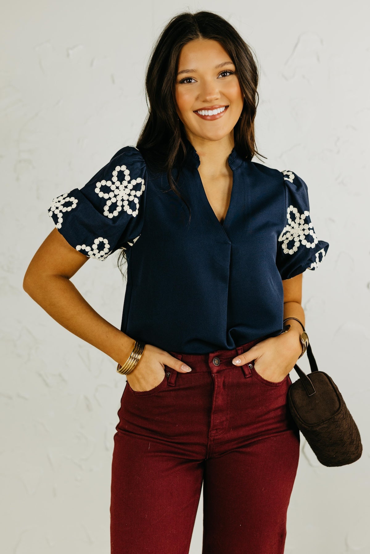 The Lyanna Puff Sleeve Embroidered Top