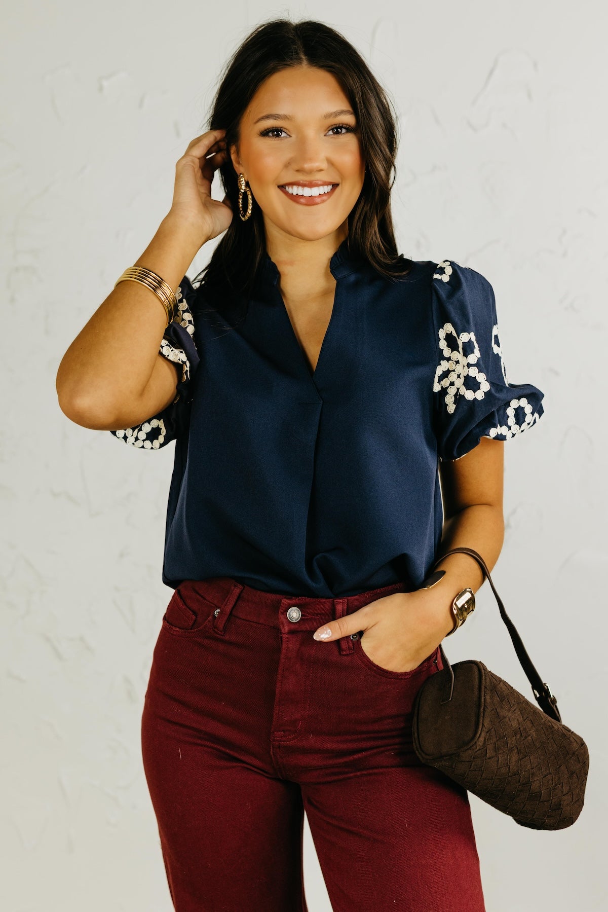 The Lyanna Puff Sleeve Embroidered Top