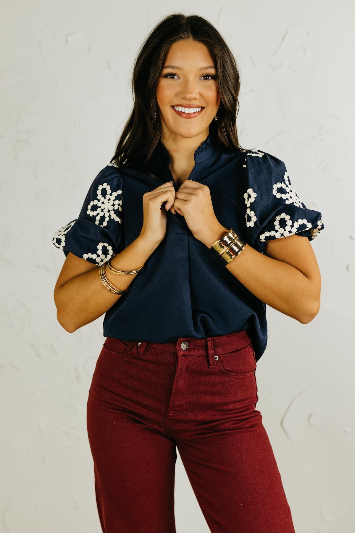 The Lyanna Puff Sleeve Embroidered Top