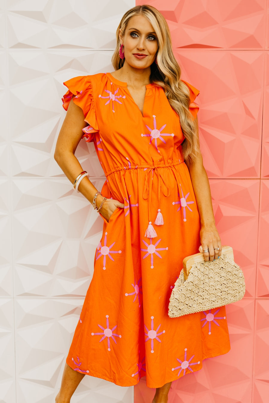 The Karani Ruffle Sleeve Midi Dress