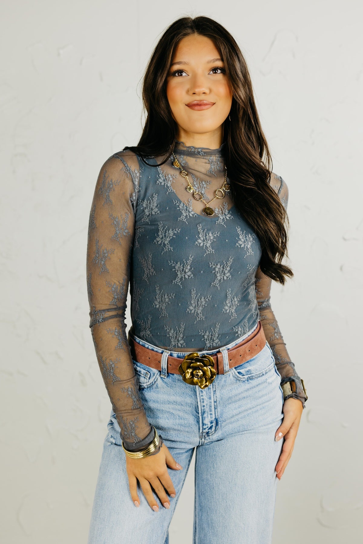 The Ernesto Mock Neck Lace Top