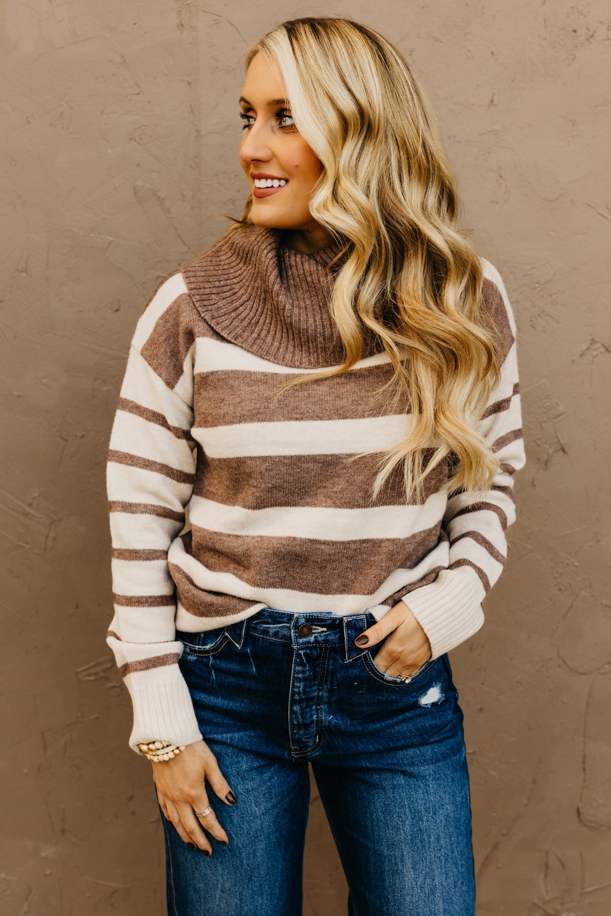 The Lilly Striped Cowl Neck Sweater
