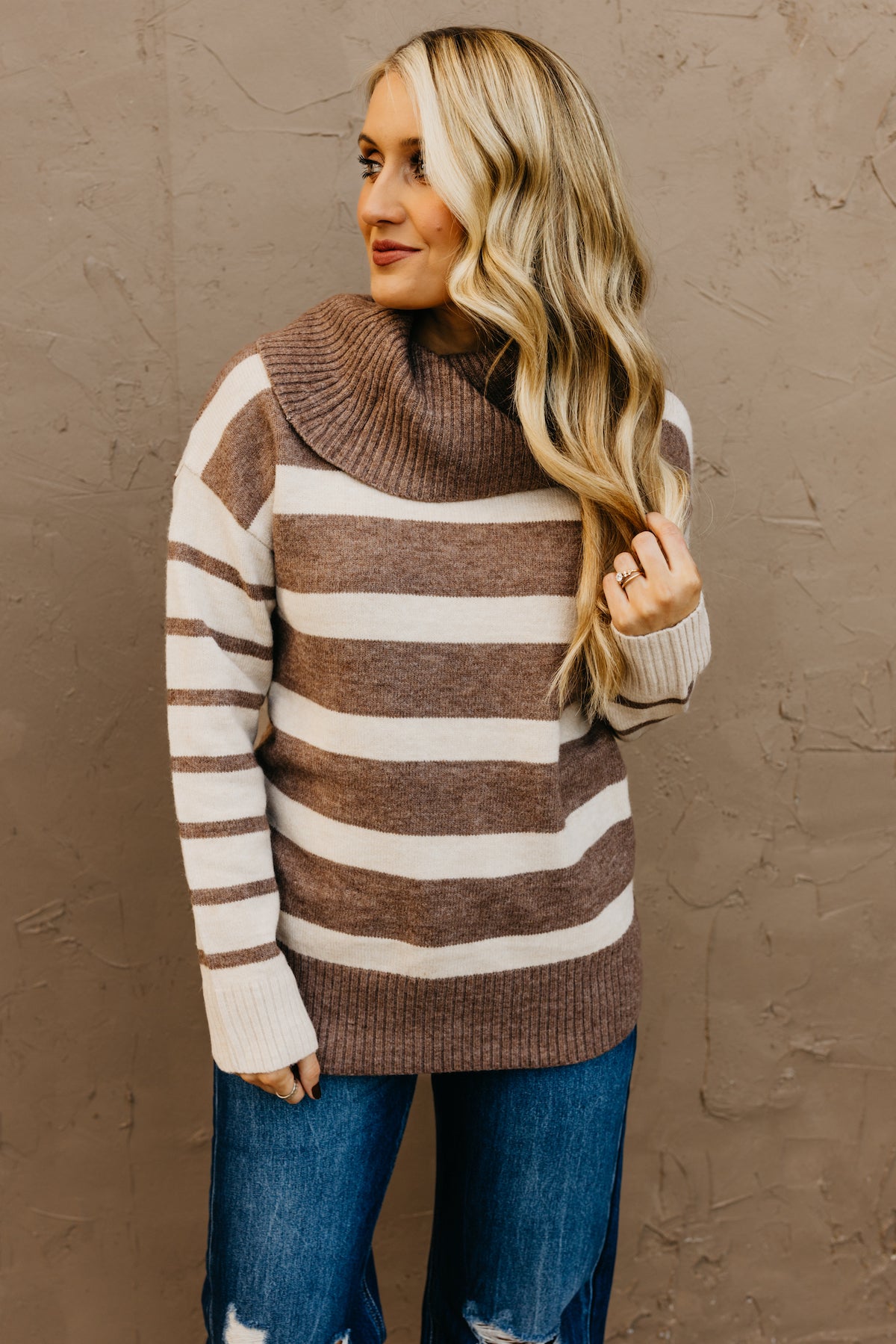 The Lilly Striped Cowl Neck Sweater