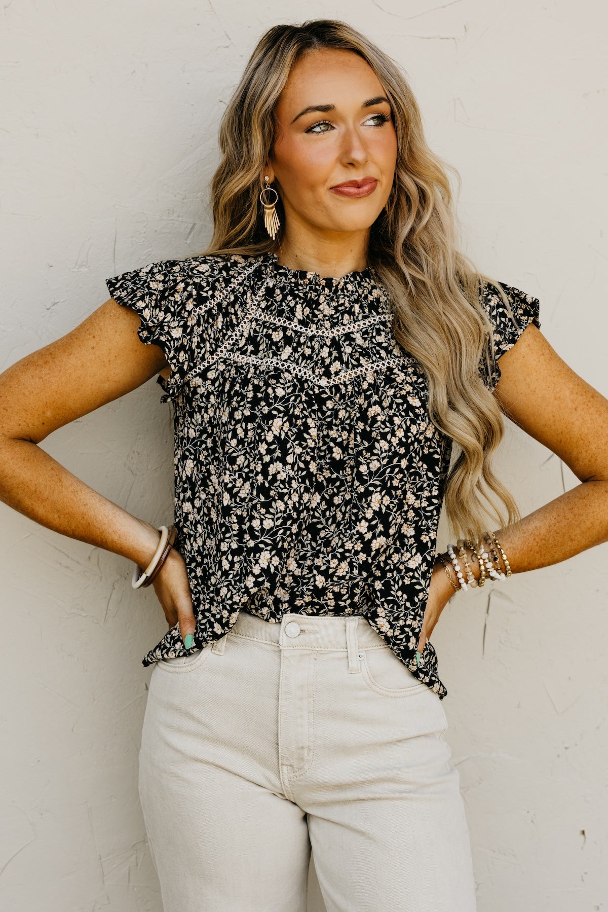 The Renae Floral Lace Yoke Top