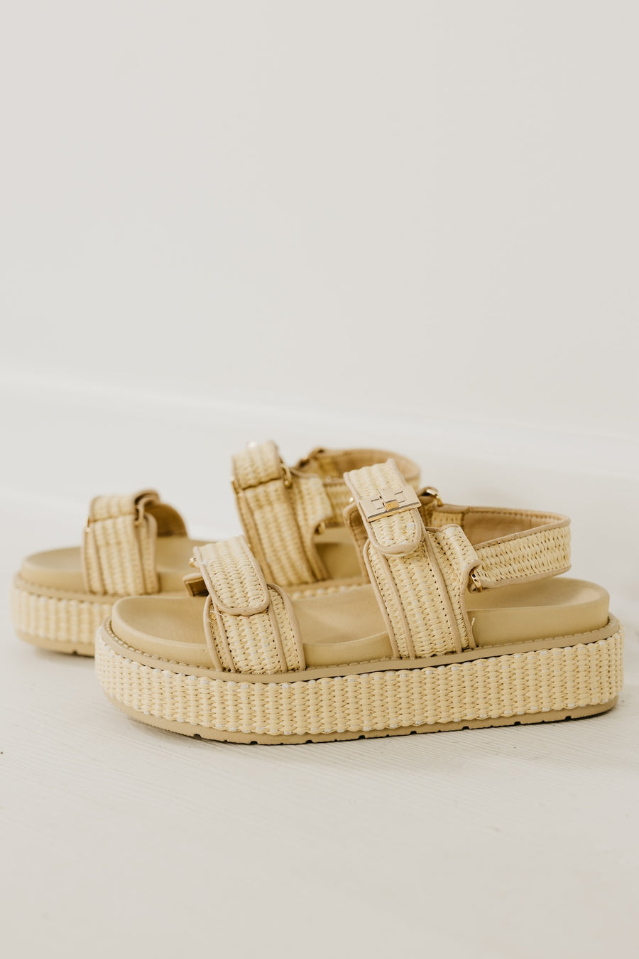 The Gogo Velcro Strap Raffia  Platform Sandal